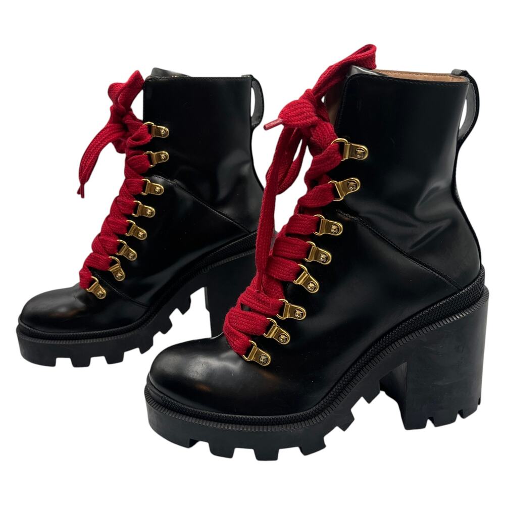 Gucci Combat Boots Ankle Bootie Magnum Calfskin Lace Up Chunky Black Size 37.5 - Picture 6 of 12